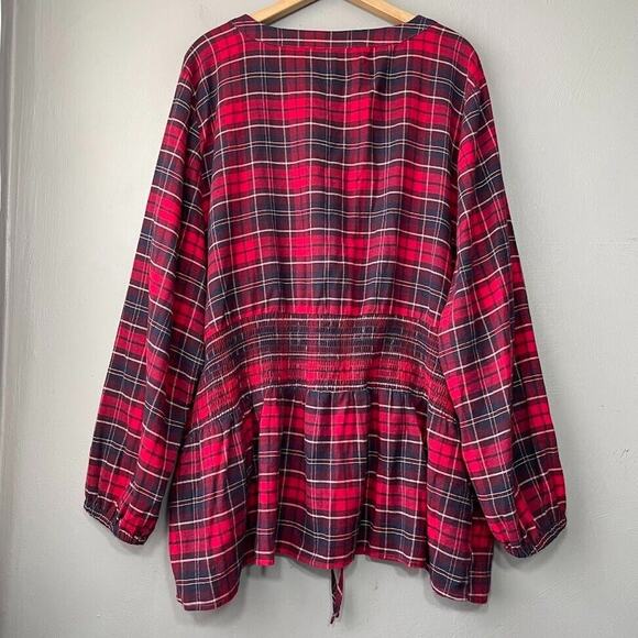 Lane Bryant Plus Size 26 Red Plaid Flannel Tunic Top Renaissance Steampunk Boho - Picture 6 of 12